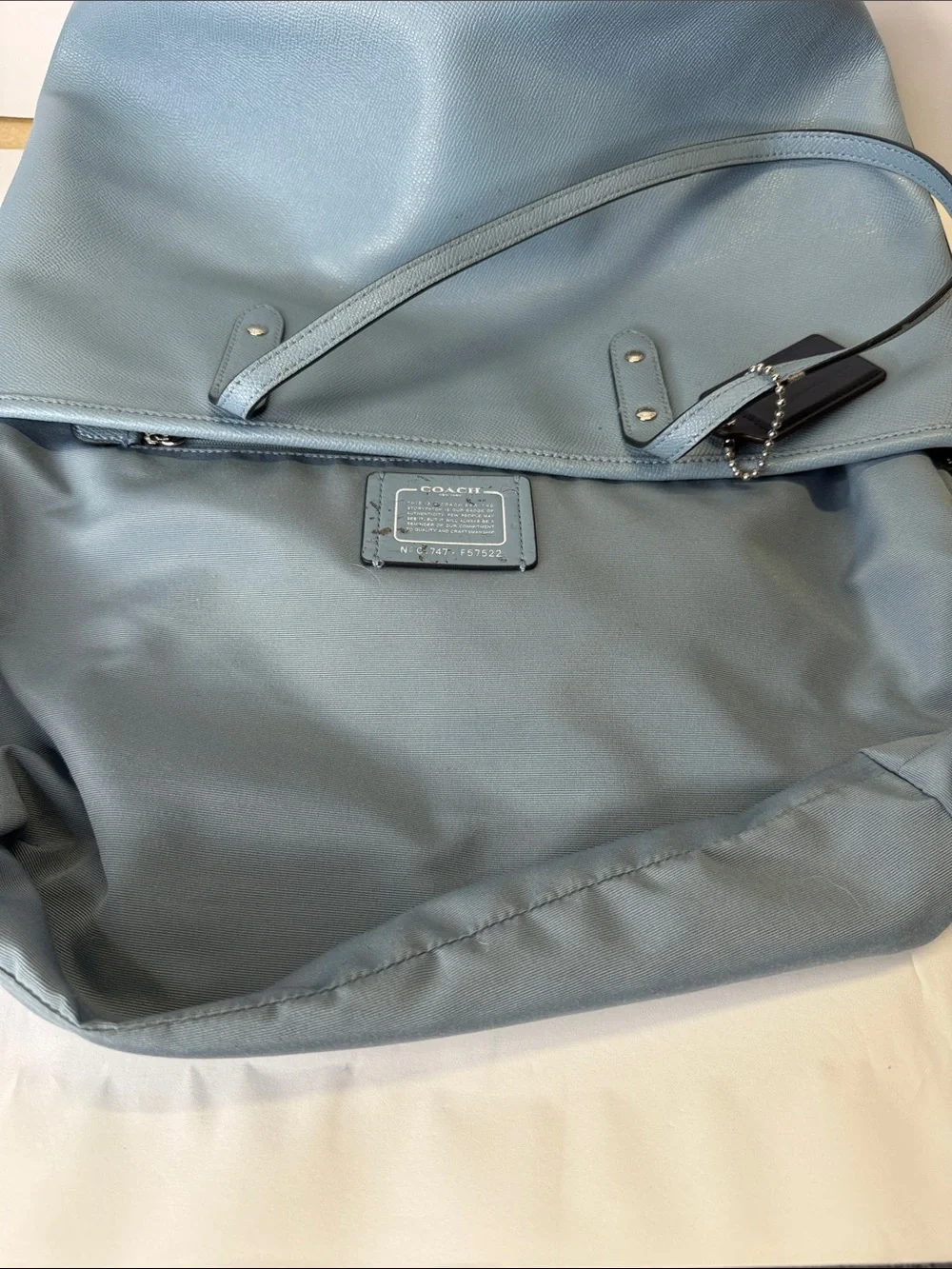 Coach Light Blue Leather Tote with Silver Hardware